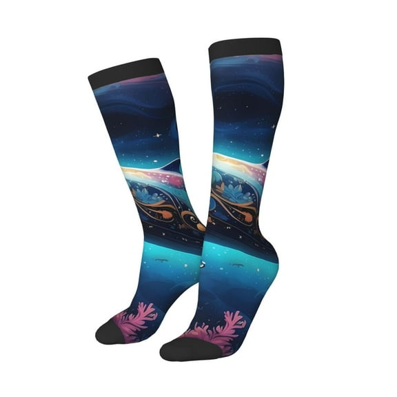 Picia Women Crew Soft Moisture-wicking Socks Vintage Colorful Patterned Dolphin Pattern Design Cotton Socks, One Size fit All