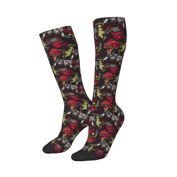 Picia Women Crew Soft Moisture-wicking Socks Vintage Gaming Pattern Design Cotton Socks, One Size fit All