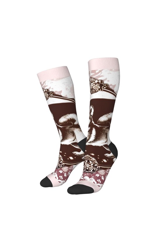 Women Crew Soft Moisture-wicking Socks Vintage Husky Dog Pattern Design Cotton Socks, One Size fit All