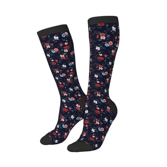 Picia Women Crew Soft Moisture-wicking Socks Vintage Rose Pattern Design Cotton Socks, One Size fit All