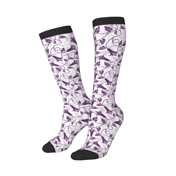 Picia Women Crew Soft Moisture-wicking Socks Violets Flowers Pattern Design Cotton Socks, One Size fit All