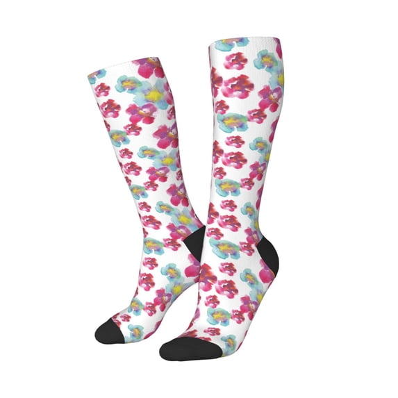 Picia Women Crew Soft Moisture-wicking Socks Watercolor Flowers Pattern Design Cotton Socks, One Size fit All