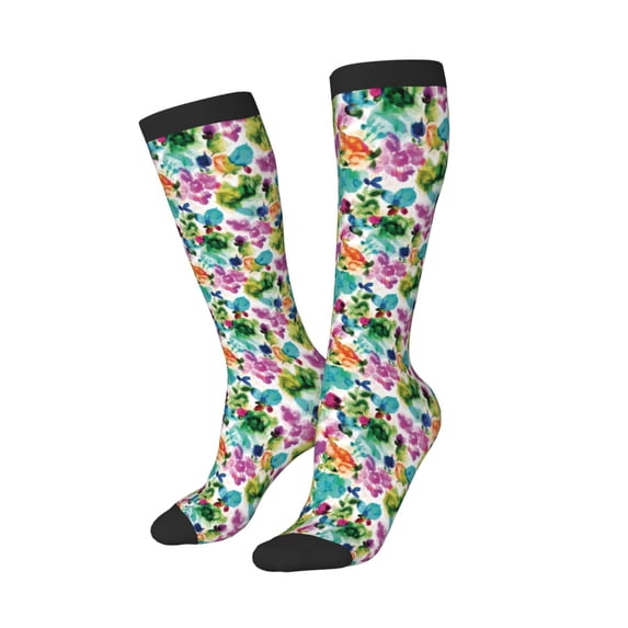 Picia Women Crew Soft Moisture-wicking Socks Watercolor Flowers Pattern Design Cotton Socks, One Size fit All