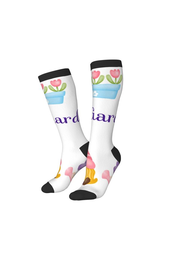 Women Crew Soft Moisture-wicking Socks Watercolor Gnome Garden Pattern Design Cotton Socks, One Size fit All