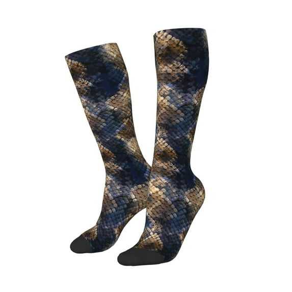 Picia Women Crew Soft Moisture-wicking Socks Watercolor Snake Skin Pattern Design Cotton Socks, One Size fit All