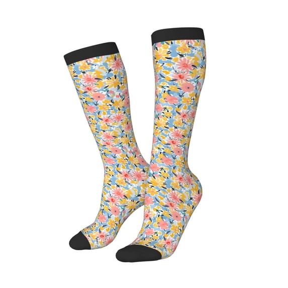 Picia Women Crew Soft Moisture-wicking Socks Watercolor Wildflowers Pattern Design Cotton Socks, One Size fit All