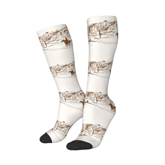 Picia Women Crew Soft Moisture-wicking Socks Western Desert Cowboys Pattern Design Cotton Socks, One Size fit All