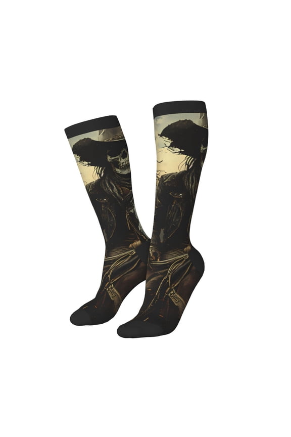 Women Crew Soft Moisture-wicking Socks Western Desert Skull Cowboy Pattern Design Cotton Socks, One Size fit All