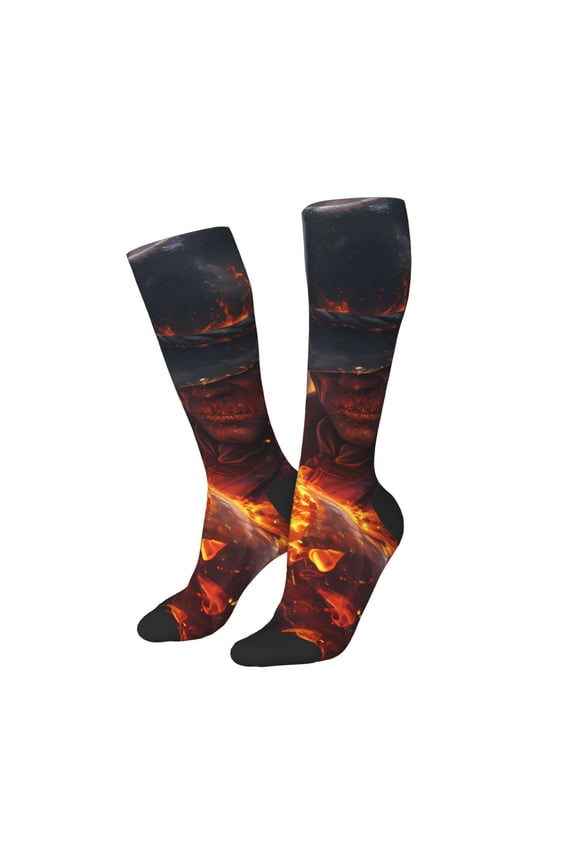 Women Crew Soft Moisture-wicking Socks Western Fire Cowboy Pattern Design Cotton Socks, One Size fit All