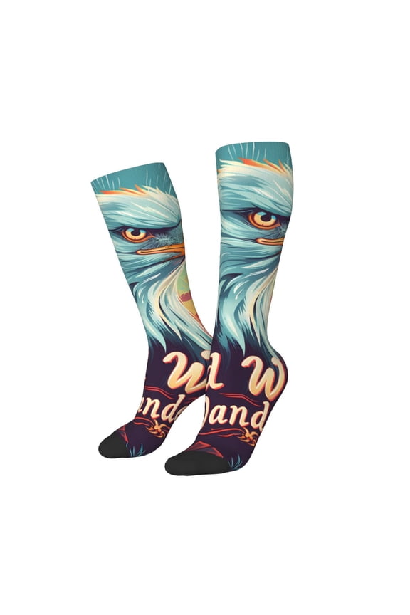 Women Crew Soft Moisture-wicking Socks Western Style Bald Eagle Pattern Design Cotton Socks, One Size fit All