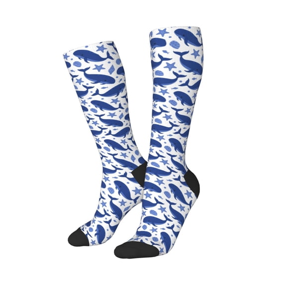 Picia Women Crew Soft Moisture-wicking Socks Whale Pattern Design Cotton Socks, One Size fit All