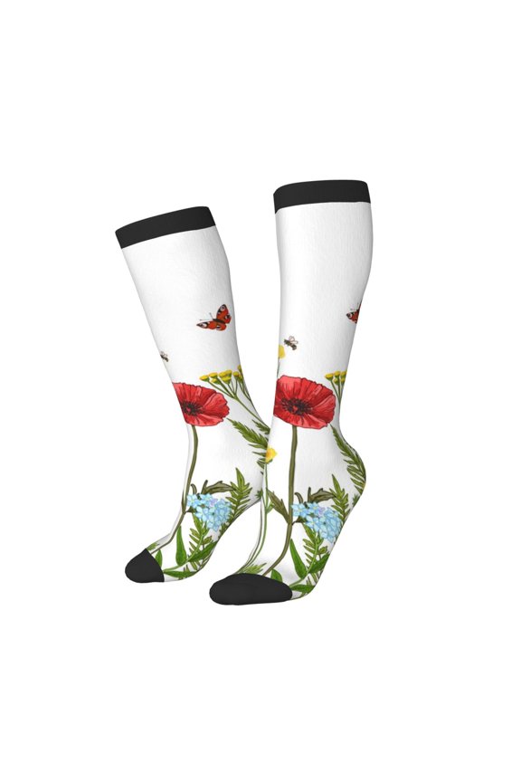 Women Crew Soft Moisture-wicking Socks Wild Herbs Pattern Design Cotton Socks, One Size fit All