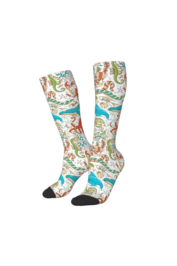 Women Crew Soft Moisture-wicking Socks Wild Sea Life Pattern Design Cotton Socks, One Size fit All