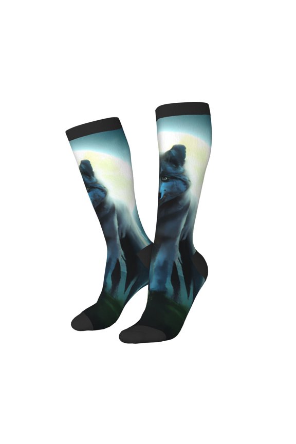 Women Crew Soft Moisture-wicking Socks Wolf Pattern Design Cotton Socks, One Size fit All