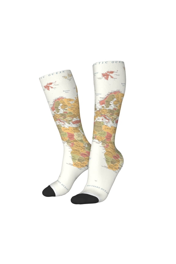 Women Crew Soft Moisture-wicking Socks World Map 1 Pattern Design Cotton Socks, One Size fit All