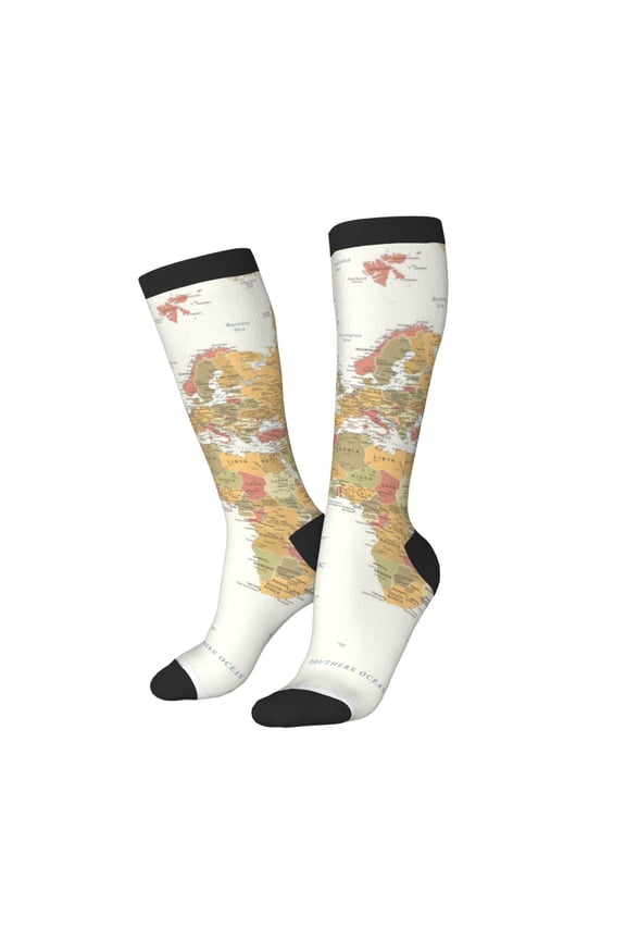 Women Crew Soft Moisture-wicking Socks World Map 1 Pattern Design Cotton Socks, One Size fit All