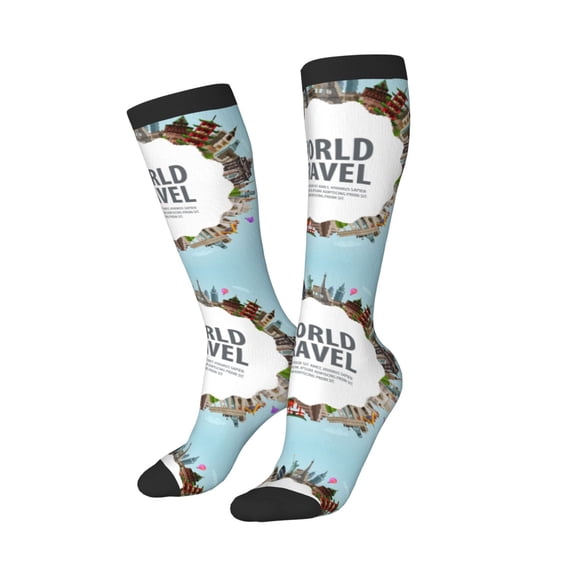 Picia Women Crew Soft Moisture-wicking Socks World Travel Pattern Design Cotton Socks, One Size fit All