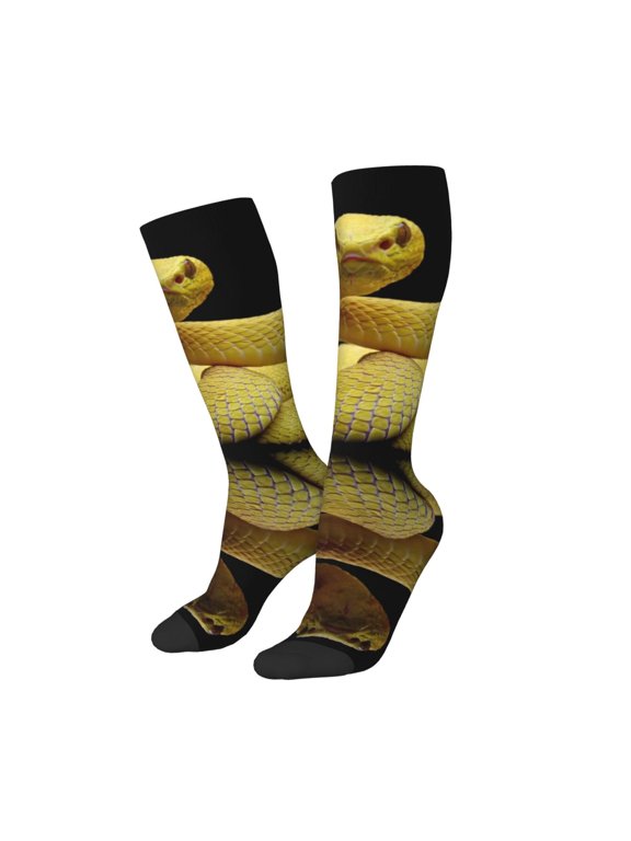 Women Crew Soft Moisture-wicking Socks Yellow White-Lipped Pit Viper Pattern Design Cotton Socks, One Size fit All