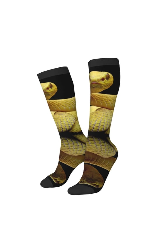 Women Crew Soft Moisture-wicking Socks Yellow White-Lipped Pit Viper Pattern Design Cotton Socks, One Size fit All