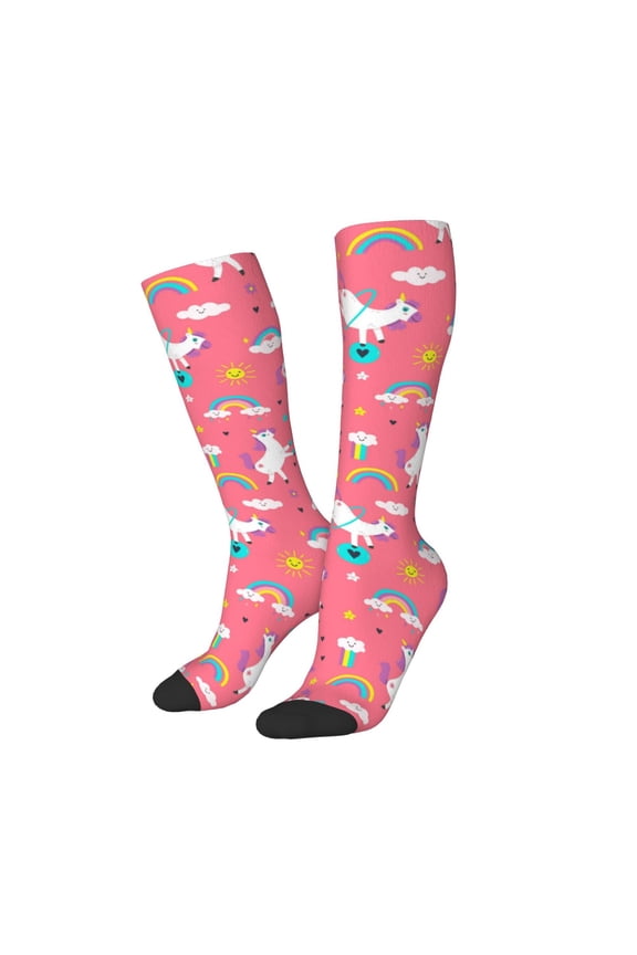 Women Crew Soft Moisture-wicking Socks Yoga Unicorn Pattern Design Cotton Socks, One Size fit All