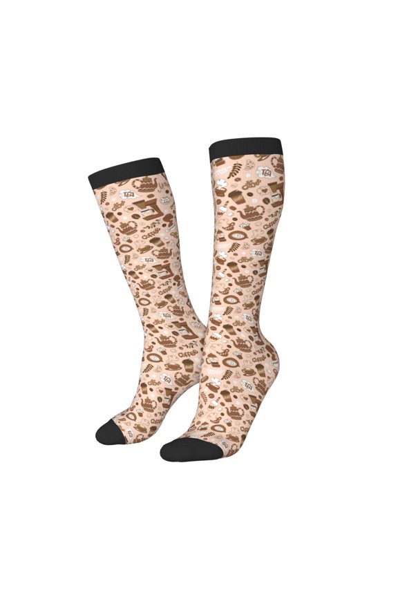 Women Crew Soft Moisture-wicking Socks coffee tea pots Pattern Design Cotton Socks, One Size fit All
