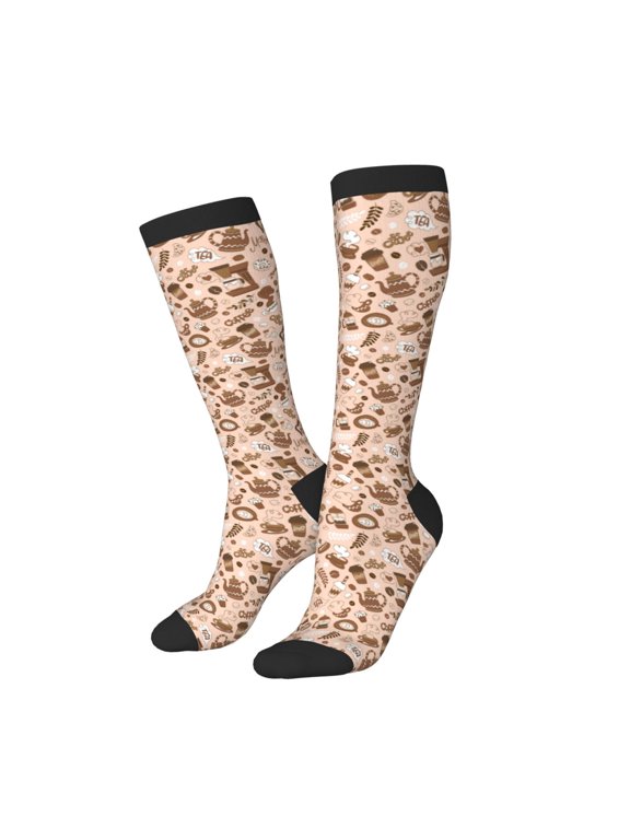 Women Crew Soft Moisture-wicking Socks coffee tea pots Pattern Design Cotton Socks, One Size fit All