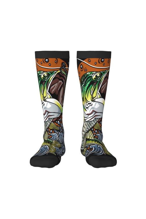 Women Crew Soft Moisture-wicking Socks fishing bass Pattern Design Cotton Socks, One Size fit All