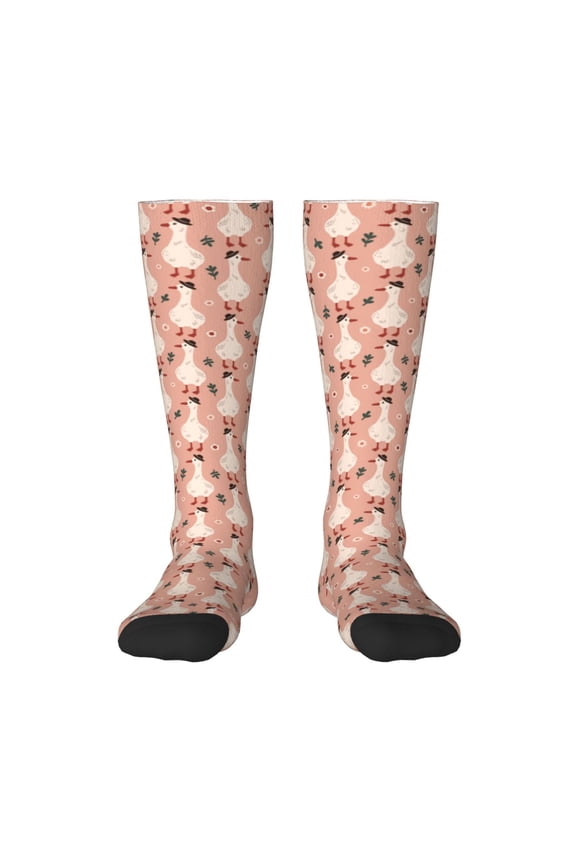 Women Crew Soft Moisture-wicking Socks goose bird and daisy Pattern Design Cotton Socks, One Size fit All