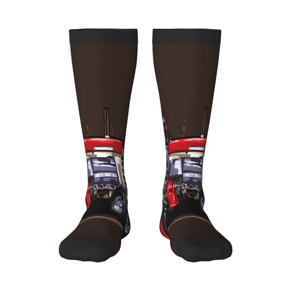 Picia Women Crew Soft Moisture-wicking Socks red tractor Pattern Design Cotton Socks, One Size fit All