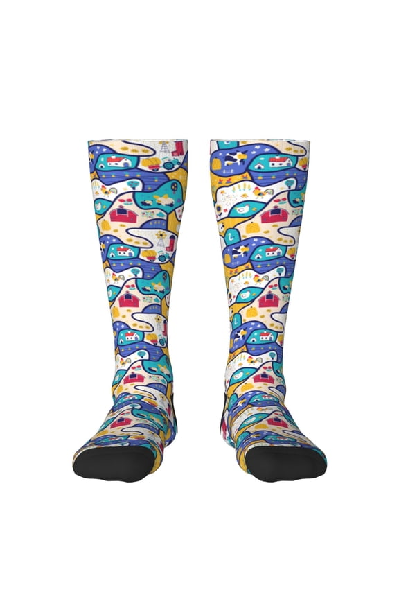 Women Crew Soft Moisture-wicking Socks tractor and garden Pattern Design Cotton Socks, One Size fit All