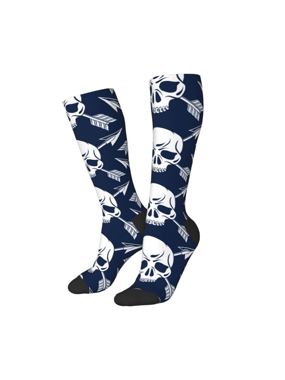 Women Crew Soft Moisture-wicking Socks white arrow Skull Pattern Design Cotton Socks, One Size fit All