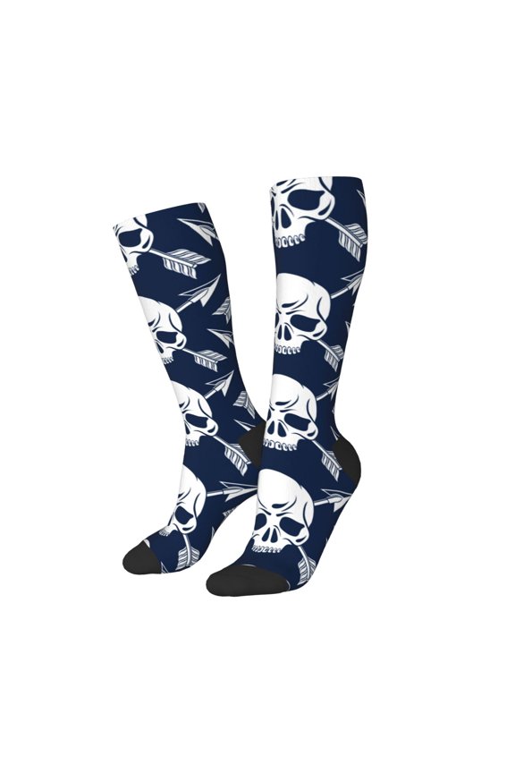 Women Crew Soft Moisture-wicking Socks white arrow Skull Pattern Design Cotton Socks, One Size fit All