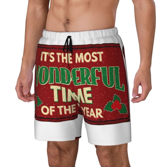 Picia It's The Most Wonderful Time Of The Year pattern Mens Swim Trunks with Compression Liner Stretch Beach Shorts Quick Dry with Zipper Pockets No-Chafing Board Shorts-XX-Large