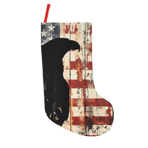 Picia Wood Grain Bald Eagle for 18in Christmas Stockings, Xmas Stocking for Kids, Holiday and Family Stocking for Fireplace or Party Decoration