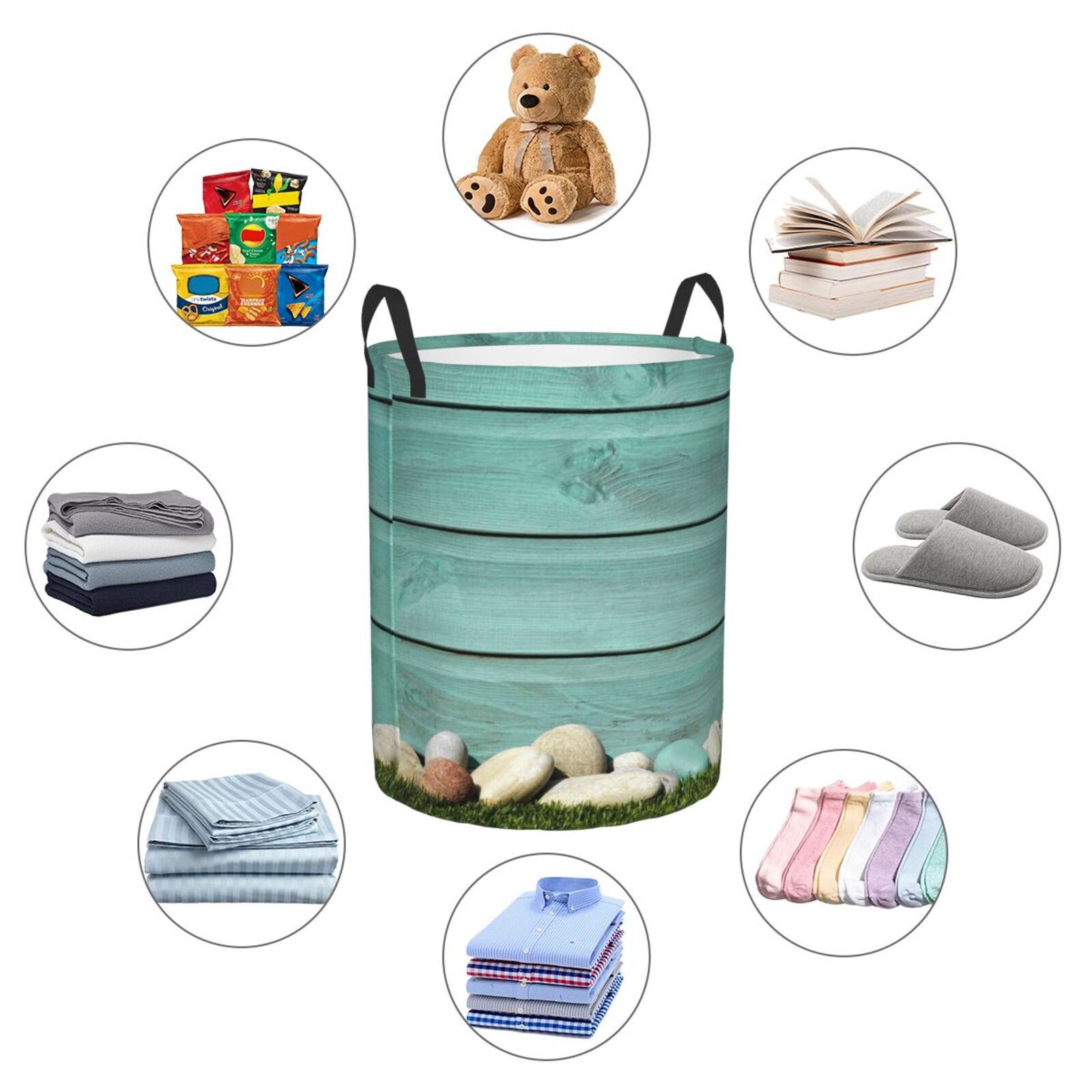 Picia Wood Grain Large Laundry Basket, Waterproof, Freestanding Laundry Hamper, Collapsible Tall Clothes Hamper with Extended Handles-