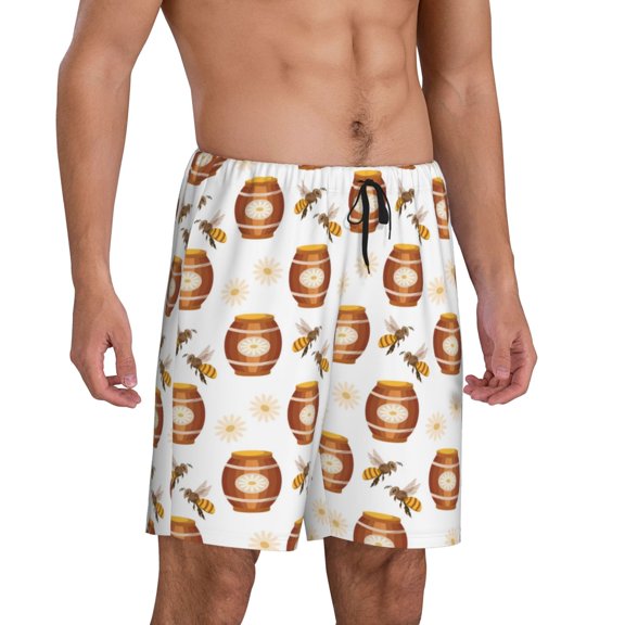 Picia Wooden Barrels With Honey Pajama Shorts for Men, Men's Pajama Bottoms, Sleepwear,Short Pajama Pants-Small