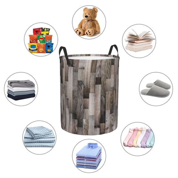 Picia Wooden Texture Large Laundry Basket, Waterproof, Freestanding Laundry Hamper, Collapsible Tall Clothes Hamper with Extended Handles-Medium