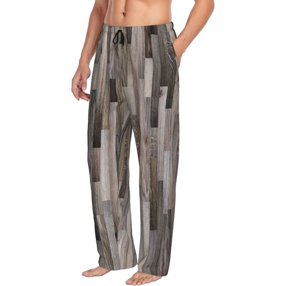 Picia Wooden Texture Mens Soft Woven Cotton Elastic Waistband Sleep Pajama Pant Lounge Sleep Pant With Pockets And Drawstring-Medium