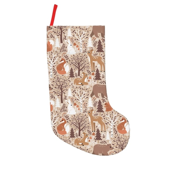 Picia Woodland Animals in Neutral Tones for 18in Christmas Stockings, Xmas Stocking for Kids, Holiday and Family Stocking for Fireplace or Party Decoration