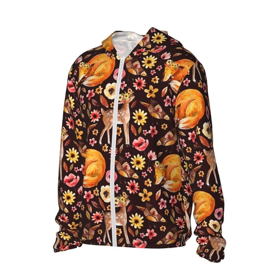 Picia Woodland Creatures Floral Women's Men's UPF 50+ Sun Protection Hoodie Shirt Long Sleeve SPF Fishing Outdoor UV Hiking Lightweight Shirts-Medium