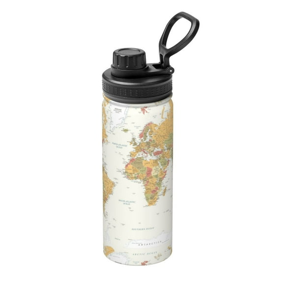 Picia World Map 1 Pattern Water Bottle 18 oz Stainless Steel Insulated Bottles With Handle Leak Proof Gym Sport Water Jug BPA-free insulated kettle For Men Women Adults