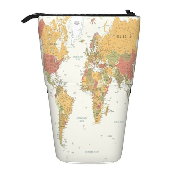 Picia World Map 1 Print Telescopic Pencil Case, Telescopic Pen Holder Telescopic Pencil Pouch Bag Stationery Pencil Case Box Storage Organizer Makeup Bag