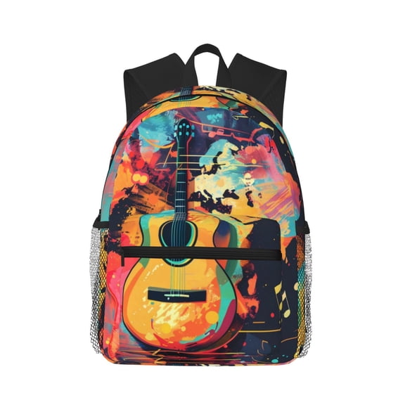 Picia World Map Guitar Illustration Large Capacity Backpack Classic Style Backpack Casual Backpack Water-Resistant School Work Travel Outdoor Backpack