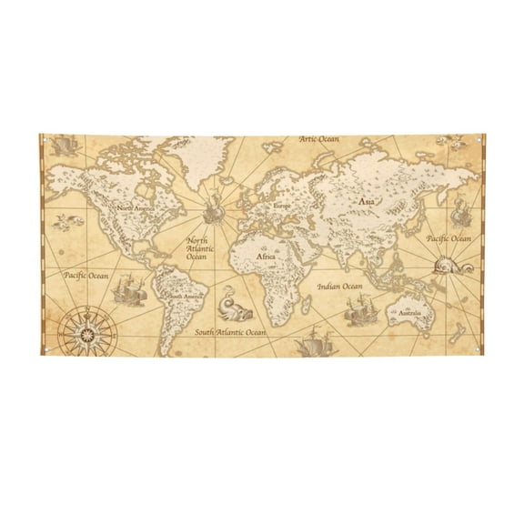 Picia World Map Pattern Party Banner, Festive Decoration, Holiday Banner, Celebration Decor, Event Banner, Reusable Party Banner-Medium