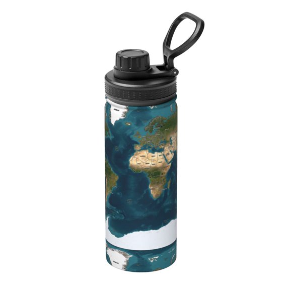 Picia World Map Pattern Water Bottle 18 oz Stainless Steel Insulated Bottles With Handle Leak Proof Gym Sport Water Jug BPA-free insulated kettle For Men Women Adults