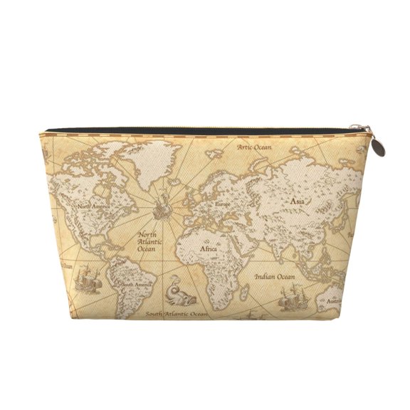 Picia World Map Printed Leather Travel Toiletry Bag,Cosmetic Organizer, Makeup Travel Bag, Durable Travel Pouch, Compact Toiletry Bag, Travel Accessories
