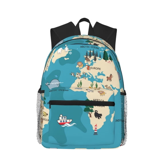 Picia World Map With Animal Large Capacity Backpack Classic Style Backpack Casual Backpack Water-Resistant School Work Travel Outdoor Backpack