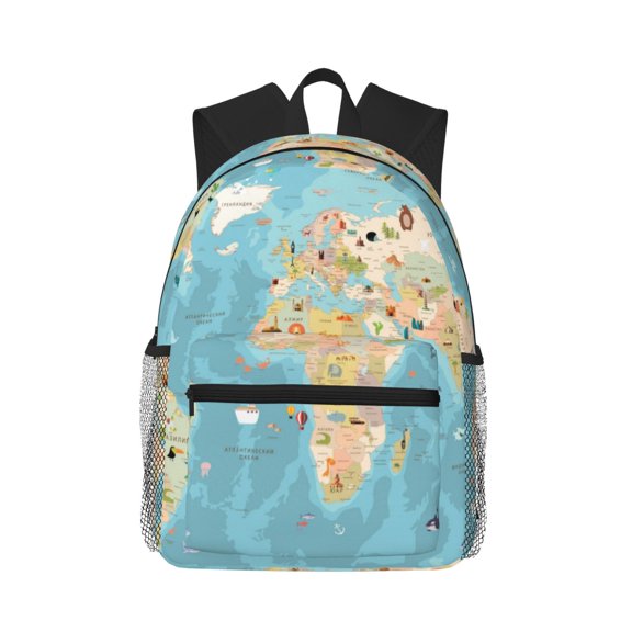Picia World Map With Animals 1 Large Capacity Backpack Classic Style Backpack Casual Backpack Water-Resistant School Work Travel Outdoor Backpack