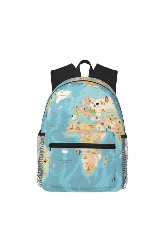 World Map With Animals 1 Large Capacity Backpack Classic Style Backpack Casual Backpack Water-Resistant School Work Travel Outdoor Backpack