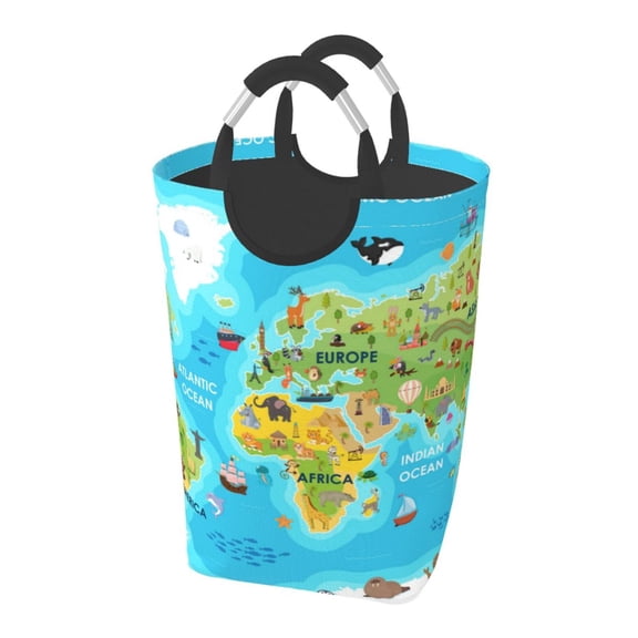 Picia World Map With Animals Landmarks Laundry Basket With Handles Laundry Hamper Toys Storage Organizer Foldable Bucket Washing Bin Dirty Clothes Bag For Home Bathroom Bedroom Dorm